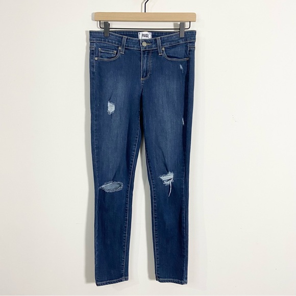 Paige Verdugo Ankle Distressed Mid Rise Skinny Jeans - Picture 1 of 7